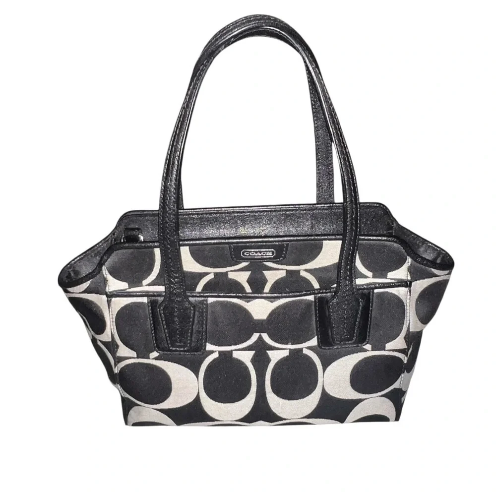 Coach Taylor Signature Bette Mini Tote Monogram Black Silver Canvas Classic
